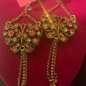 Betsey Johnson Pink Butterfly Chandelier Earrings - 7